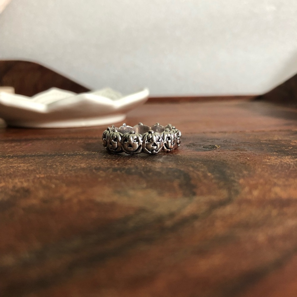 Retro Halloween Cute Pumpkin Ring Jack O Lantern Silvery Ring Size 9